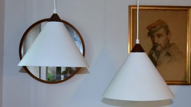 Model 580 Pendants by Uno & Östen Kristiansson for Luxus, Set of 2