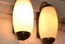 Opaline Glass and Brass Wall Lamps, 1940s, Set of 2