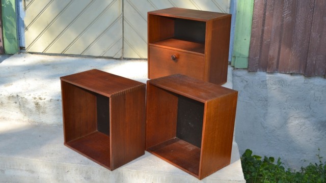 3 teak boxes.